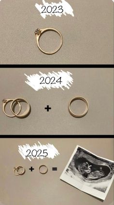 three pictures showing different types of wedding rings and their price tags are shown in the bottom right hand corner