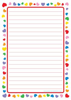 a lined paper with hearts and dots on the border is shown in red, blue, green