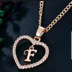 Fashion Gold Tone Alphabet Letter F Love Heart Crystal Pendant Chain Necklace Condition:100% New And High Quality Special Design And Unique Structure, A Popular Item Attractive And Stylish Design, Makes You Trendy Perfect Fashion Accessory For Day Or Night Out Suitable For Wedding, Party, Daily Use A Good Decoration For Fashion Material: Alloy+Crystal Length: Approx.43+6cm Color:Gold Quantity:1 Pc Jewelry Name, Name Initials, Letter F, Womens Jewelry, 26 Letters, Heart Pendant Necklace, Heart Pendant, Initials, Necklaces