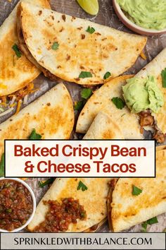 baked crispy bean and cheese tacos with guacamole on the side