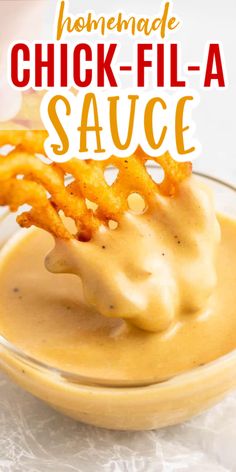 homemade chicken - fil - a sauce in a glass bowl with cheesy fries