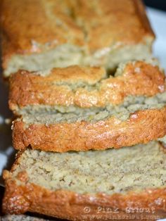 three slices of banana bread stacked on top of each other