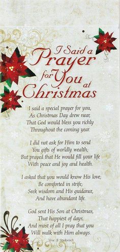 a christmas prayer with poinsettis on it