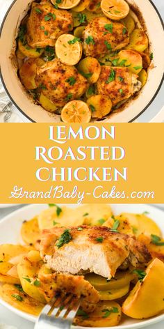 This Lemon Roast Chicken starts with fresh chicken that is highly seasoned and sprinkled with citrus flavor that’s roasted in delicious juices, onions and potatoes. Tender, juicy chicken gets a bold flavor boost with a generous mix of seasonings and citrus zest kick! #lemonroastedchicken #chickenrecipe #easyrecipe