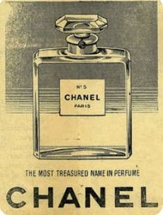 an advertisement for chanel perfumes from the 1950's, featuring a bottle