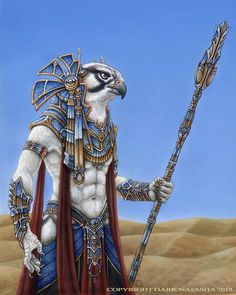 a painting of an eagle holding a spear and wearing armor in the middle of desert