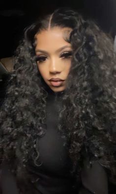 Middle Part Curly Hair Wig, Fluffy Lace Front Wig, Hairstyle With Curly Wig, Curly Hair On Black Women, Curly Hair Baddie, Curly Wig Hairstyles Black Women, Short Curly Lace Front Wigs, Big Curly Wig, Curly Black Wig