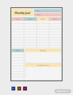 Monthly Goal Planner Template in PSD, Illustrator, InDesign, Word, PDF, Google Docs - Download | Template.net digitalplannertutorial #monthlyplannerprintable #digitalplannercommunity👀 Goal Planner Template, Monthly Goal Planner, Christmas Questions, Basic Planner, Free Planner Templates, Monthly Goal, Monthly Planner Template, Goals Template, Monthly Baby Photos