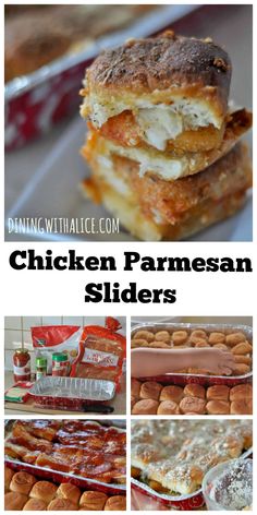 chicken parmesan sliders are stacked on top of each other