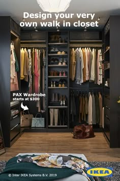 an image of a walk in closet with clothes