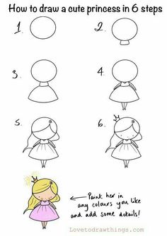 how to draw a cute princess in 6 steps step by step drawing instructions for kids