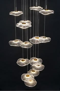 a chandelier with many lights hanging from it's sides and petals on the bottom