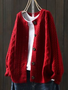 An exclusive offer for you——Affordable prices at Lilicloth.com store, SPU: 1W6WCA9RA9AA, Color: Red Off White Blue Orange Red Navyblue, Pattern:Plain, Silhouette:H-Line. Drop Shoulder Cardigan, Y2k Long Sleeve, Clothes Jewelry, Knitting Women Cardigan, Cardigan Sweater Coat, Comfy Clothes, Cardigan Long, Cable Knit Cardigan, Button Cardigan