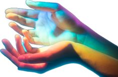 two hands are shown with different colors on them