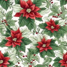 a christmas pattern with poinsettis and holly