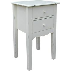 a white wooden table with two drawers on one side and an open drawer on the other