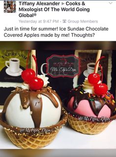 two ice cream sundaes sitting on top of a table next to each other