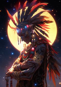 an illustration of a native american woman standing in front of the moon with her hands on her hips