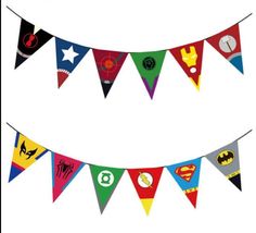 an assortment of superhero themed buntings on a white background