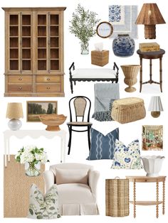 a collage of furniture and decor items