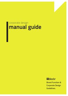 the corporate design manual is shown in black and yellow, with an arrow pointing to it