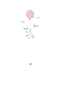 a rabbit flying with a balloon in the sky