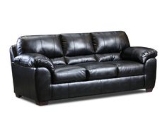 a black leather couch on a white background