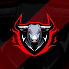 the bulls logo is displayed on a red and black background