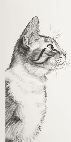 a black and white drawing of a cat looking off into the distance with its eyes closed