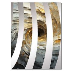 an abstract painting with white and gold stripes