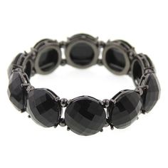 This black stretch bracelet features black multifaceted acrylic stones that have a gemstone like quality. The black faceted stones are seperated by hematite tone beads. Flapper Jewelry, Symbols Of Faith, The Roaring 20s, Peridot Color, Chic Fashionista, 1928 Jewelry, Black Beaded Bracelets, Jewelry Brands, Vintage Inspired Jewelry