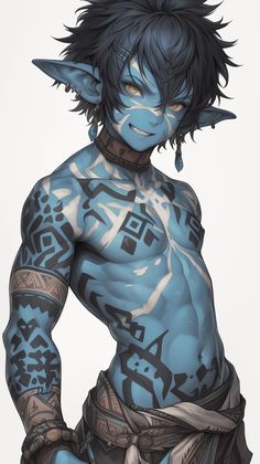 an anime character with blue paint on his body