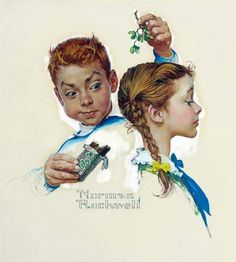 a drawing of two people with flowers in their hair, one holding a bottle and the other looking at something