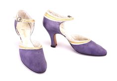 1930s evening sandals for Saks Fifth Avenue in dull mauve crepe and satin with silver and gold collar. D'Orsay style sandal, the vamp is crepe, the heel and quarters satin. They have silver buckles studded with rhinestones. Kid and canvas linings, leater soles. Condition is solid but with  quite a few stains. Also the shank has lifted from the sole, though this won't affect wear. AS IS but too good to leave behind. Modern size UK 3, EU 36, USA 5.5 Internal length 9.4 inches width 2.6 inches - very narrow Vintage shoe sizes can vary a lot, both from modern and contemporary sizes, depending where and when they were made and design details such as the shape of the toe and height of the heel. There are also differences in modern comparison charts depending on which country you live in. I will Womens Pumps, Evening Sandals, Satin Pumps, Gold Collar, Gorgeous Shoes, Nov 6, Evening Shoes, Shoes Uk, The Vamps