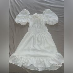 Cute Open Back With Bow. Never Worn! Puffy Sleeve White Dress, White Casual Puff Sleeve Dress For The Beach, Casual White Puff Sleeve Dress For Beach, Casual White Puff Sleeve Dress For The Beach, Summer Midi Dress With Puff Sleeves And Ruffles, Puffy Sleeve Dress, Mesh Bodycon Dress, Mini Cami Dress, Shein Dress