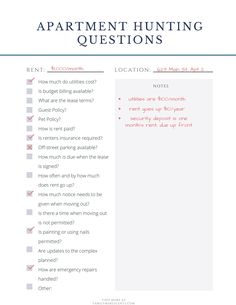 the apartment hunting questions page with text