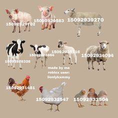 an image of farm animals and chickens on a beige background with numbers in the foreground