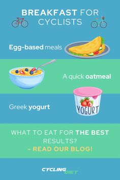 the breakfast for cyclists is shown in this info sheet, which includes eggs, yogurt, and cereal