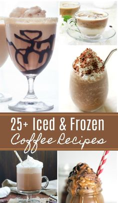 the collage shows different types of iced and frozen coffee