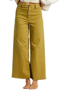 Dial in a retro vibe in these wide-legged pants cut to a cute cropped length from airy cotton with a touch of stretch. 28" inseam; 22" leg opening; 12" front rise; 15" back rise (size 29) Zip fly with button closure Back patch pockets Seamless sides 98% cotton, 2% elastane Machine wash, tumble dry Imported A Leap Of Faith, Fall Pants, Cropped Wide Leg Pants, Comfy Pants, Leap Of Faith, Linen Pants Women, Swimwear Sale, High Waisted Pants, Billabong