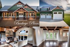 three pictures of different types of houses with the words bridge plans above them and below it