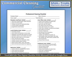 the printable checklist for commercial cleaning with microsoft word or google docs text