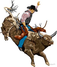 a man riding on the back of a bull with antlers in his hair and wearing a cowboy hat