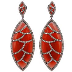 These Bora Bora earrings are cast in 18K gold and sterling silver. It is hand set in 60.25 carat red onyx and 4.45 carat of sparkling diamonds. Complimentary conversion to clip-on earrings is available. FOLLOW MEGHNA JEWELS storefront to view the latest collection & exclusive pieces. Meghna Jewels is proudly rated as a Top Seller on 1stDibs with 5 star customer reviews. All items manufactured by us are handmade and can be customized or redesigned. Composition 18KT Gold 0.980 925 Silver 14.840 Ch Red Jewellery, Red Carpet Jewelry, Plain Silver Rings, Jeweled Earrings, Semi Precious Gems, Onyx Jewelry, Red Jewelry, Onyx Earrings, Earrings Red