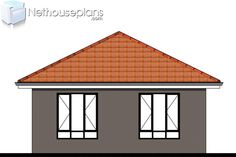 a drawing of a house with two windows and an orange roof on the top floor