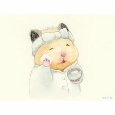 a drawing of a cat wearing a chef's coat and holding a cup of coffee