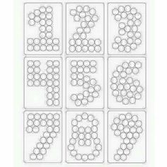 eight circles are arranged in the shape of numbers on white paper, each with different shapes