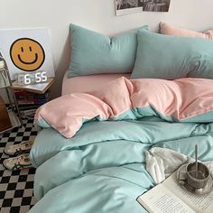 pastel aesthetic solid double color two sided bedding duvet cover set roomtery Kidcore Aesthetic Room, Aesthetic Bedding Set, Dark Academia Aesthetic Room, E Girl Room, Alt Room Decor, Pastel Aesthetic Room, Vintage Aesthetic Room, Aesthetic Bedding, Vintage Bedding Set