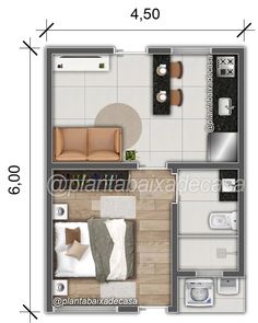 the floor plan for a small apartment with one bedroom and an attached living room area