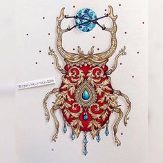 a drawing of a bug with ornate designs on it